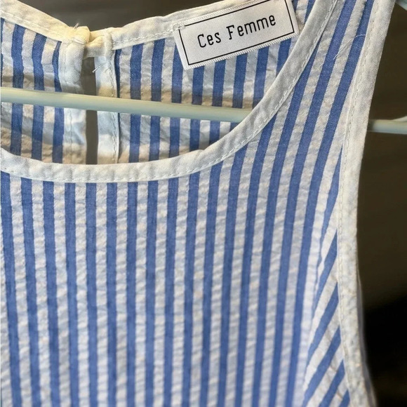 #61 Gorgeous Ces Femme Striped Sleeveless Top with Pom Pom Detailing Sz Large - Picture 7 of 10